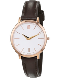  Shop Authentic Movado Ultra Slim White Dial Brown Leather Strap Watch For Women - 0607096 - Luxxuri