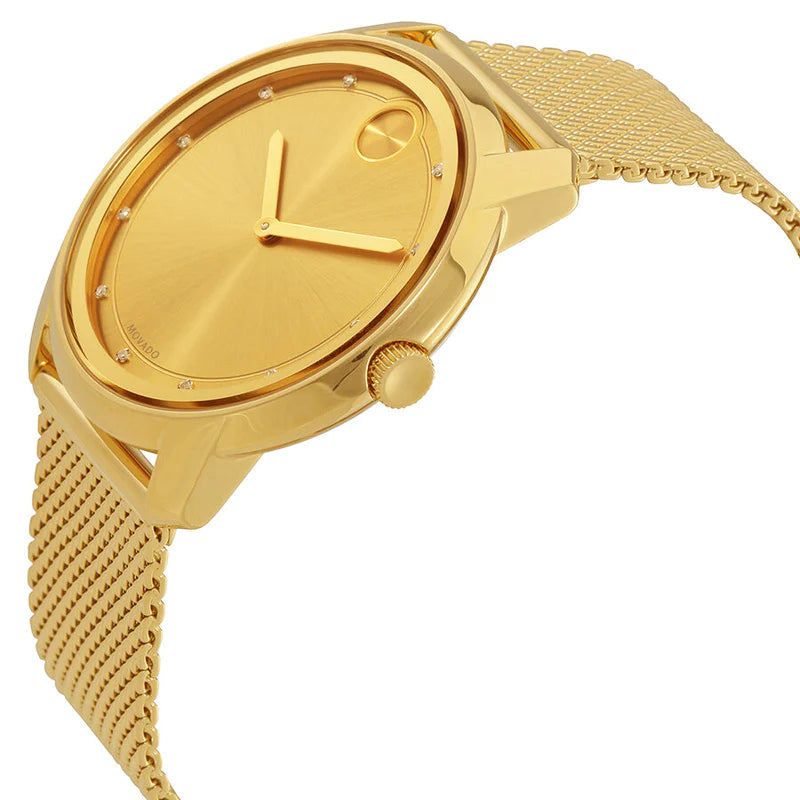  Shop Authentic Movado Bold Diamonds Gold Dial Gold Mesh Bracelet Watch For Men - 3600460 - Luxxuri