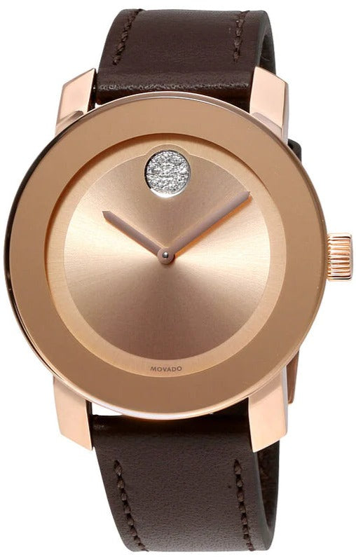  Shop Authentic Movado Bold Rose Gold Dial Brown Leather Strap Watch for Men - 3600395 - Luxxuri