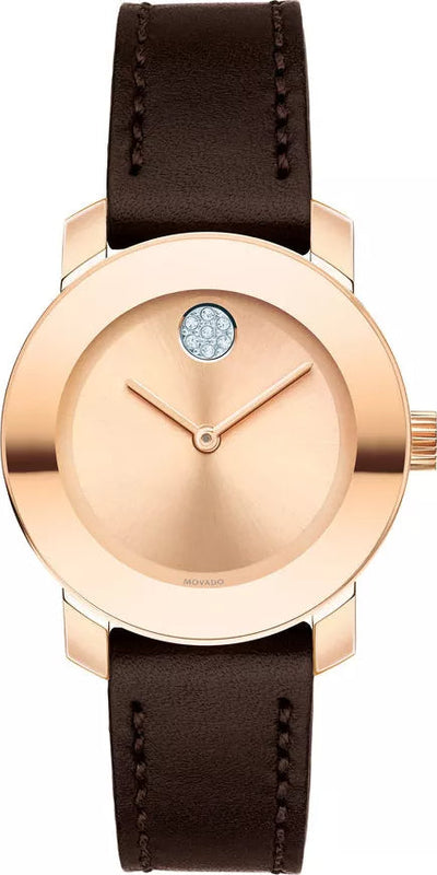  Shop Authentic Movado Bold Rose Gold Dial Brown Leather Strap Watch For Women - 3600438 - Luxxuri