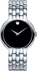 Movado Classic Quartz Black Dial Silver Steel Strap Watch for Men - 0606337