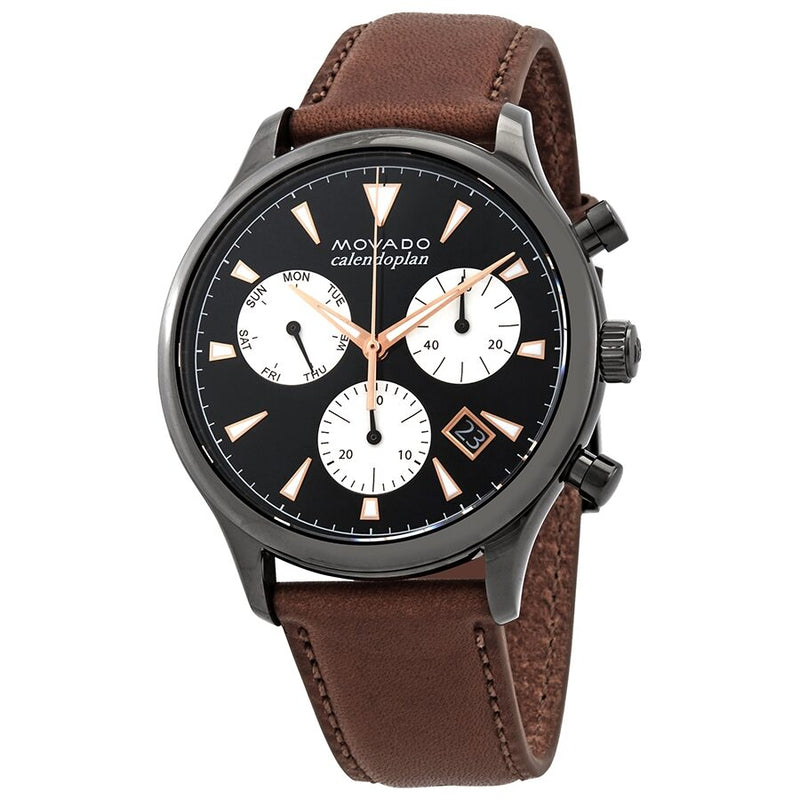  Shop Authentic Movado Heritage Calendoplan Chronograph Black Dial Brown Leather Strap Watch for Men - 3650022 - Luxxuri