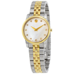  Shop Authentic Movado Museum Classic Diamonds Mother of Pearl Dial Two Tone Steel Strap Watch For Women - 0606613 - Luxxuri