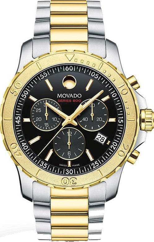  Shop Authentic Movado Series 800 Chronograph Black Dial Two Tone Steel Strap Watch For Men - 2600138 - Luxxuri