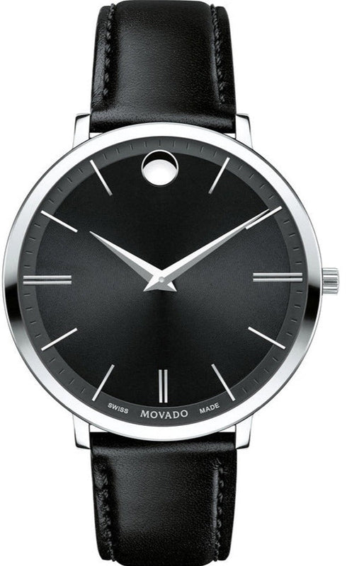  Shop Authentic Movado Ultra Slim Black Dial Black Leather Strap Watch For Women - 0607090 - Luxxuri