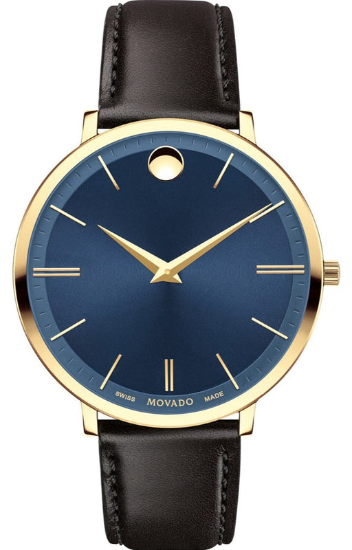  Shop Authentic Movado Ultra Slim Blue Dial Brown Leather Strap Watch For Women - 0607092 - Luxxuri