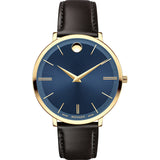  Shop Authentic Movado Ultra Slim Blue Dial Brown Leather Strap Watch For Women - 0607092 - Luxxuri