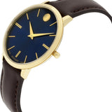  Shop Authentic Movado Ultra Slim Blue Dial Brown Leather Strap Watch For Women - 0607092 - Luxxuri