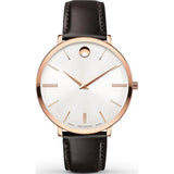  Shop Authentic Movado Ultra Slim Silver Dial Brown Leather Strap Watch For Women - 0607093 - Luxxuri