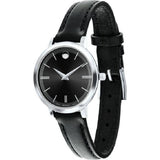  Shop Authentic Movado Ultra Slim Black Dial Black Leather Strap Watch For Women - 0607094 - Luxxuri