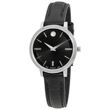  Shop Authentic Movado Ultra Slim Black Dial Black Leather Strap Watch For Women - 0607094 - Luxxuri
