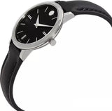  Shop Authentic Movado Ultra Slim Black Dial Black Leather Strap Watch For Women - 0607094 - Luxxuri