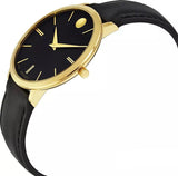 Shop Authentic Movado Ultra Slim Black Dial Black Leather Strap Watch For Women - 0607091 - Luxxuri