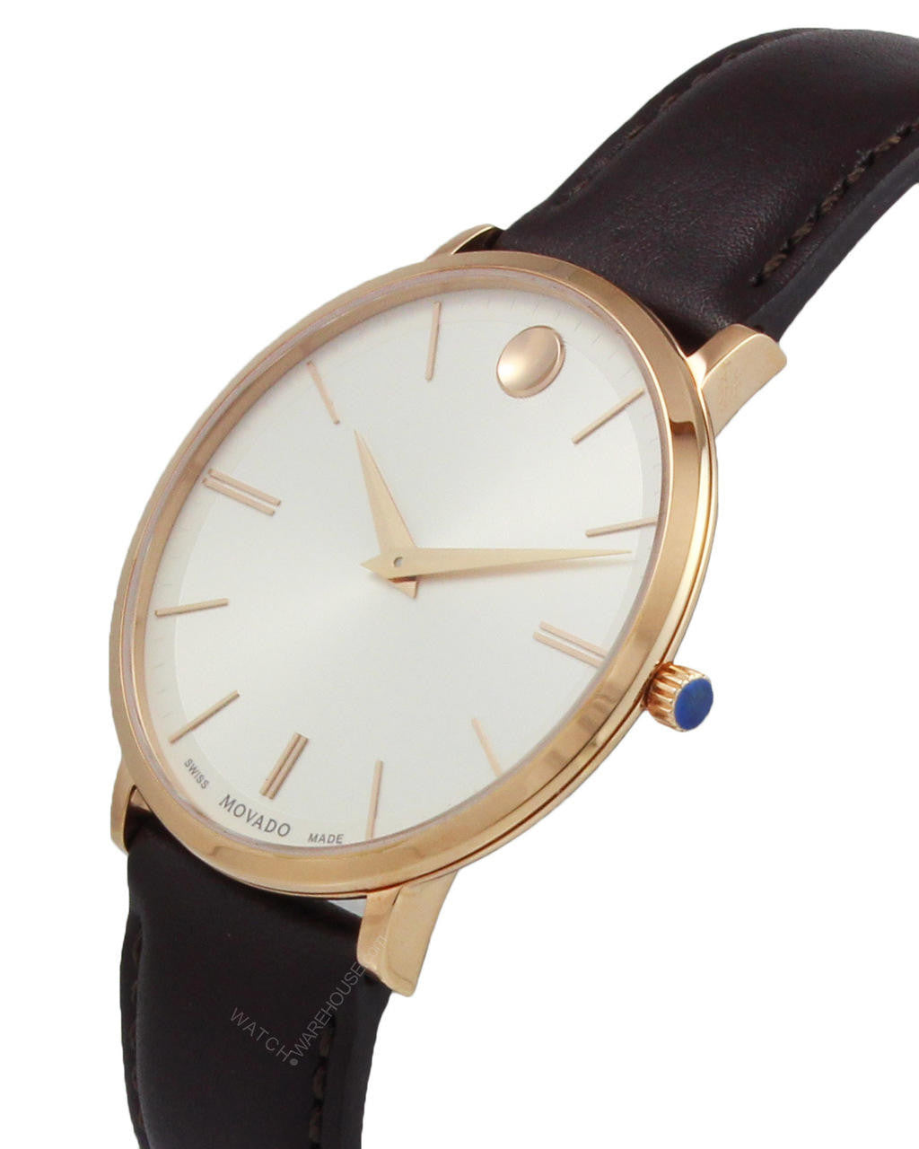  Shop Authentic Movado Ultra Slim White Dial Brown Leather Strap Watch For Men - 0607089 - Luxxuri