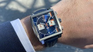  Shop Authentic Tag Heuer Monaco Gulf Automatic Chronograph Blue Dial Blue Leather Strap Watch for Men - CBL2115.FC6494 - Luxxuri