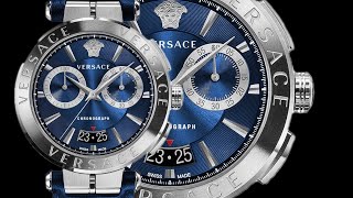 Versace Aion Chronograph Blue Dial Blue Leather Strap Watch for Men - VE1D01220