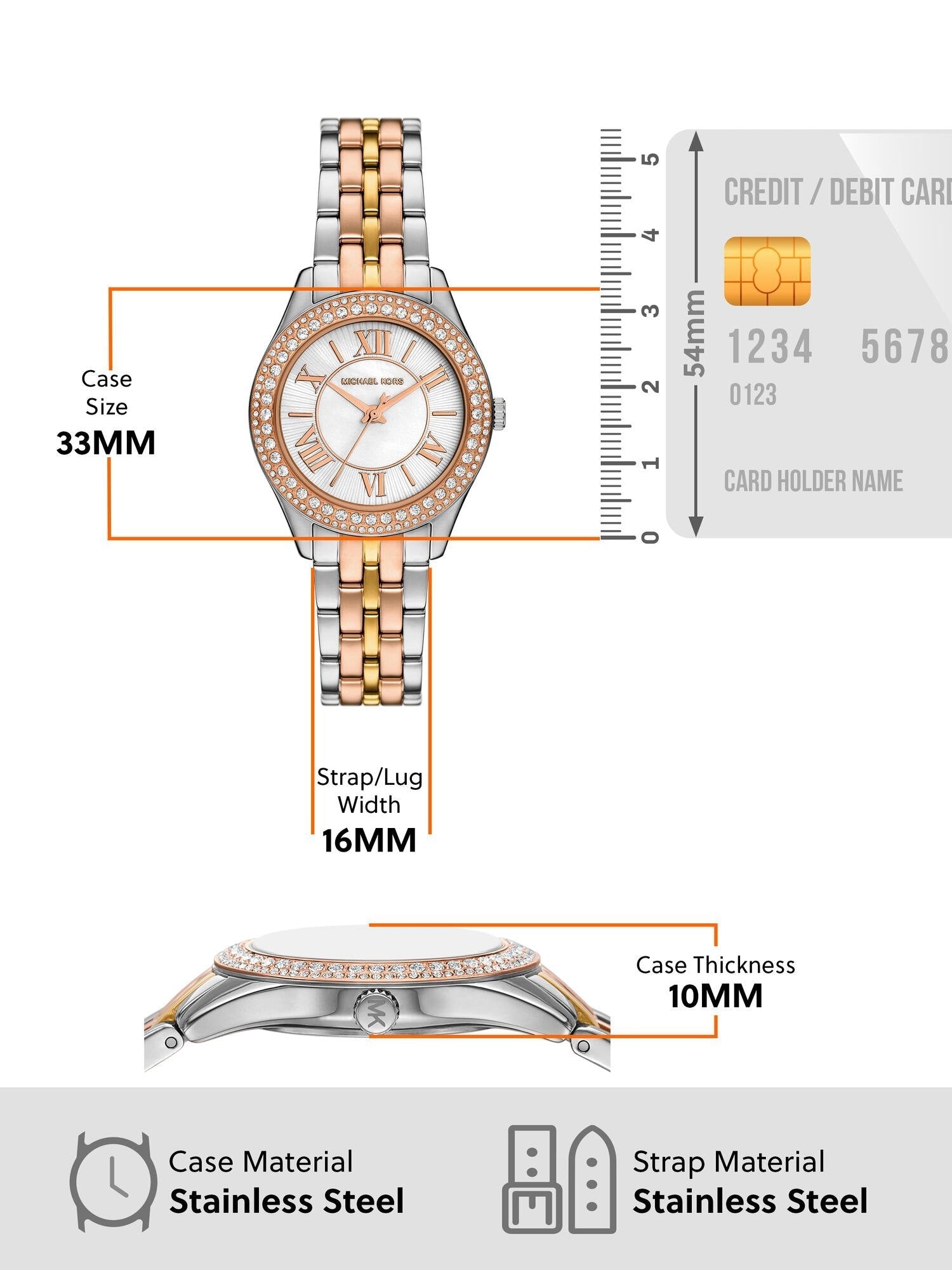  Shop Authentic Michael Kors Harlowe Three-Hand Mother of Pearl White Dial Tri Tone Steel Strap Watch for Women - MK4846 - Luxxuri