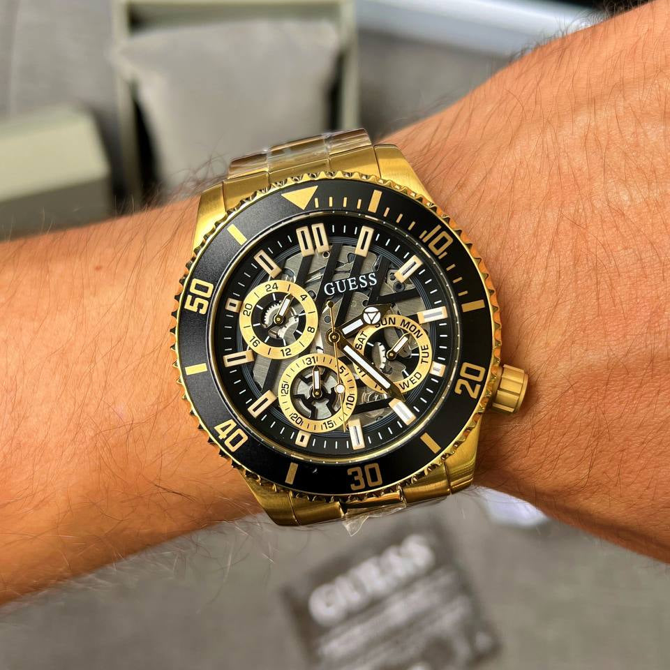  Shop Authentic Guess Axle Multifunction Black Dial Gold Steel Strap Watch For Men - GW0488G2 - Luxxuri