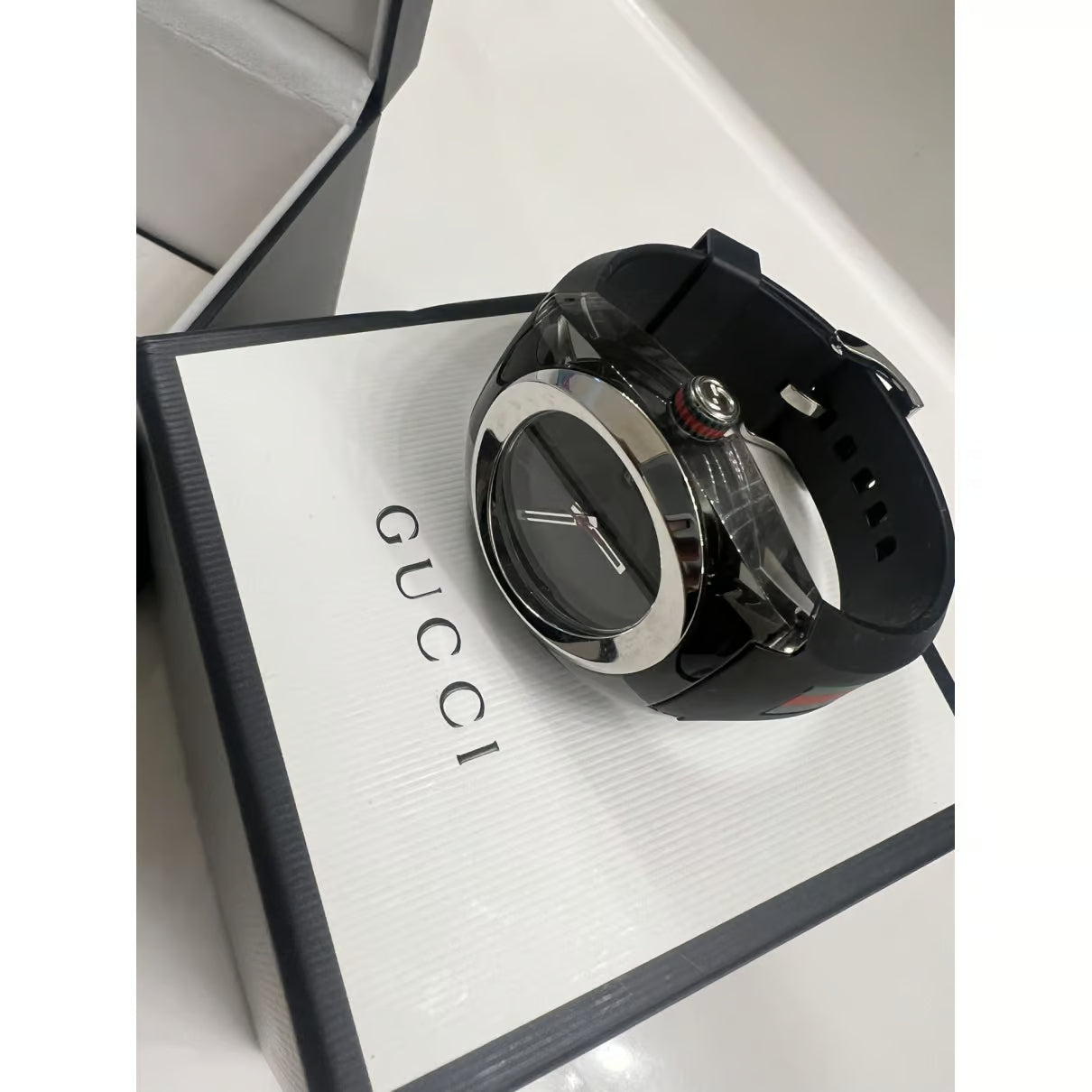  Shop Authentic Gucci Sync XXL Quartz Black Dial Black Rubber Strap Watch For Men - YA137101 - Luxxuri
