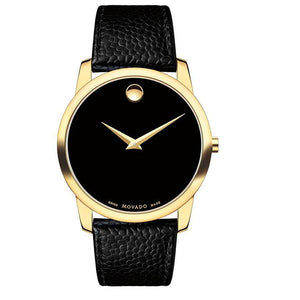  Shop Authentic Movado Museum Black Dial Black Leather Strap Watch For Men - 0607014 - Luxxuri
