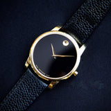  Shop Authentic Movado Museum Black Dial Black Leather Strap Watch For Men - 0607014 - Luxxuri