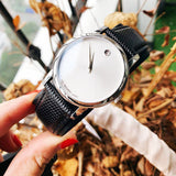  Shop Authentic Movado Museum Silver Dial Black Leather Strap Watch For Women - 2100003 - Luxxuri