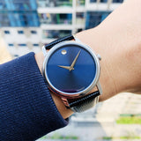  Shop Authentic Movado Museum Blue Dial Black Leather Strap Watch For  Men - 2100009 - Luxxuri