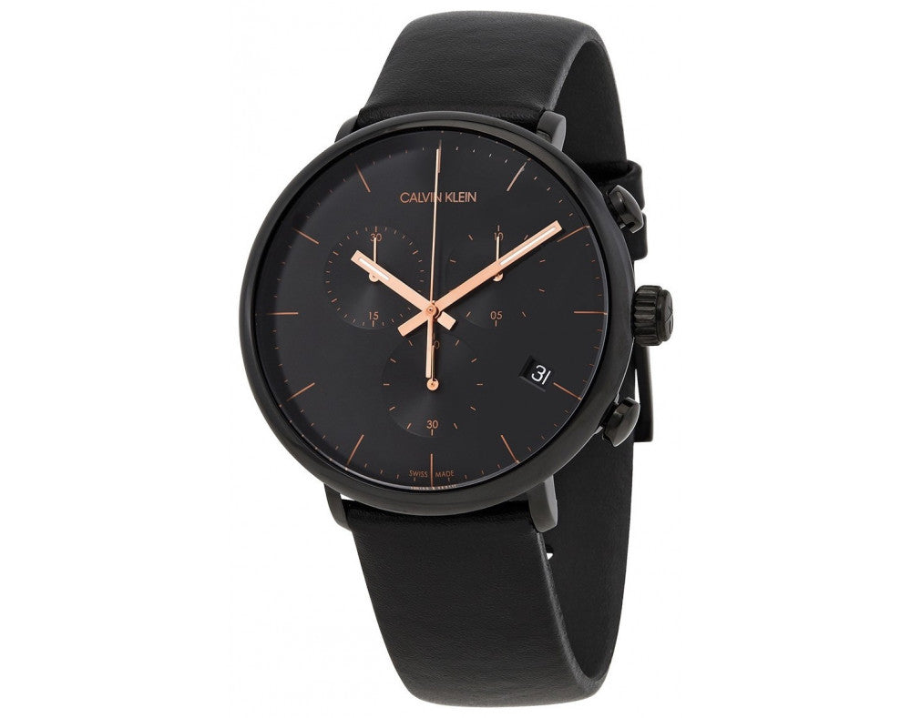  Shop Authentic Calvin Klein High Noon Black Dial Black Leather Strap Watch for Men - K8M274CB - Luxxuri