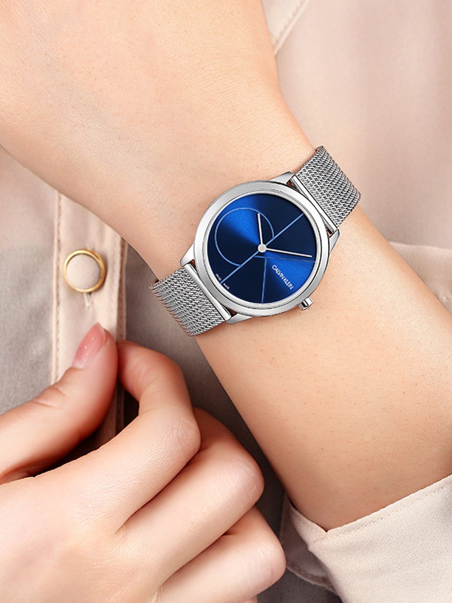  Shop Authentic Calvin Klein Minimal Blue Dial Silver Mesh Bracelet Watch for Women - K3M2212N - Luxxuri