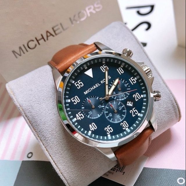  Shop Authentic Michael Kors Gage Chronograph Blue Dial Brown Leather Strap Watch For Men - MK8362 - Luxxuri