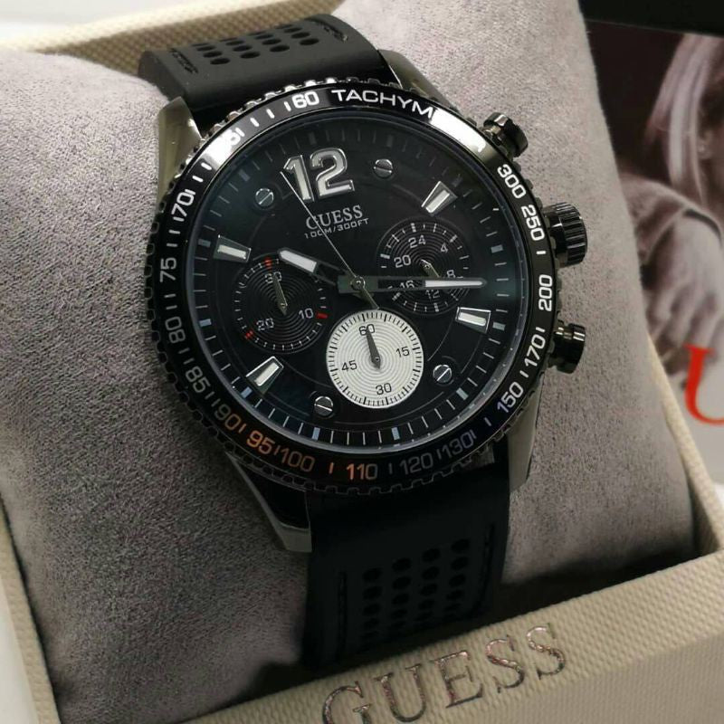  Shop Authentic Guess Fleet Chronograph Black Dial Black Rubber Strap Watch for Men - W0971G1 - Luxxuri