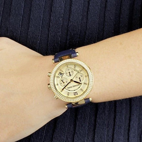  Shop Authentic Michael Kors Parker Gold Dial Blue Leather Strap Watch for Women - MK2280 - Luxxuri