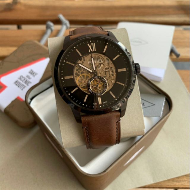  Shop Authentic Fossil Townsman Automatic Black Dial Brown Leather Strap Watch for Men - ME3155 - Luxxuri
