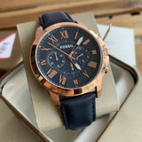  Shop Authentic Fossil Grant Chronograph Blue Dial Blue Leather Strap Watch for Men - FS4835 - Luxxuri