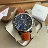  Shop Authentic Fossil Grant Chronograph Blue Dial Brown Leather Strap Watch for Men - FS5151 - Luxxuri