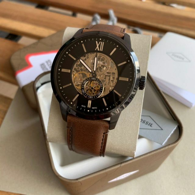  Shop Authentic Fossil Townsman Automatic Black Dial Brown Leather Strap Watch for Men - ME3155 - Luxxuri