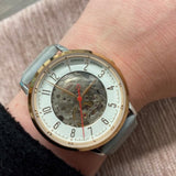  Shop Authentic Fossil Vintage Muse Automatic Skeleton White Dial Grey Leather Strap Watch for Women - ME3131 - Luxxuri