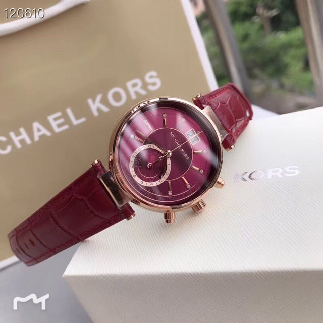  Shop Authentic Michael Kors Sawyer Maroon Dial Maroon Leather Strap Watch for Women - MK2426 - Luxxuri