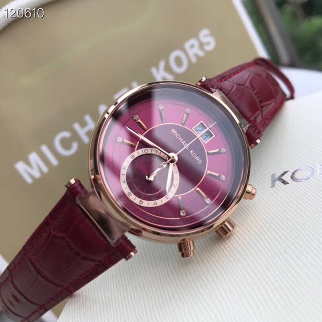  Shop Authentic Michael Kors Sawyer Maroon Dial Maroon Leather Strap Watch for Women - MK2426 - Luxxuri