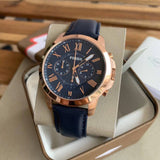  Shop Authentic Fossil Grant Chronograph Blue Dial Blue Leather Strap Watch for Men - FS4835 - Luxxuri
