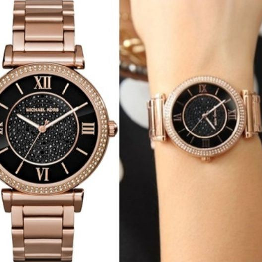 Shop Authentic Michael Kors Catlin Black Diamonds Dial Rose Gold Steel Strap Watch for Women - MK3356 - Luxxuri