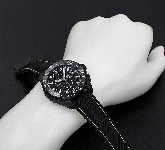 Tag Heuer Aquaracer Chronograph PVD Black Dial Black Nylon Strap Watch for Men - CAY218A.FC6361