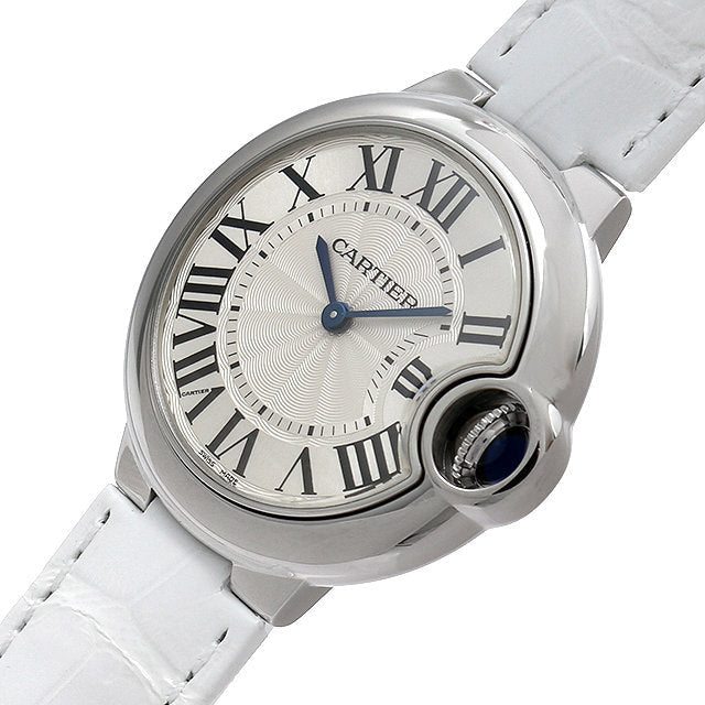  Shop Authentic Cartier Ballon Bleu De Cartier Silver Dial White Leather Strap Watch for Women - W6920086 - Luxxuri