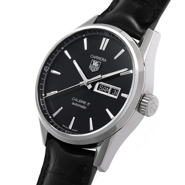  Shop Authentic Tag Heuer Carrera Automatic 41mm Black Dial Black Leather Strap Watch for Men - WAR201A.FC6266 - Luxxuri