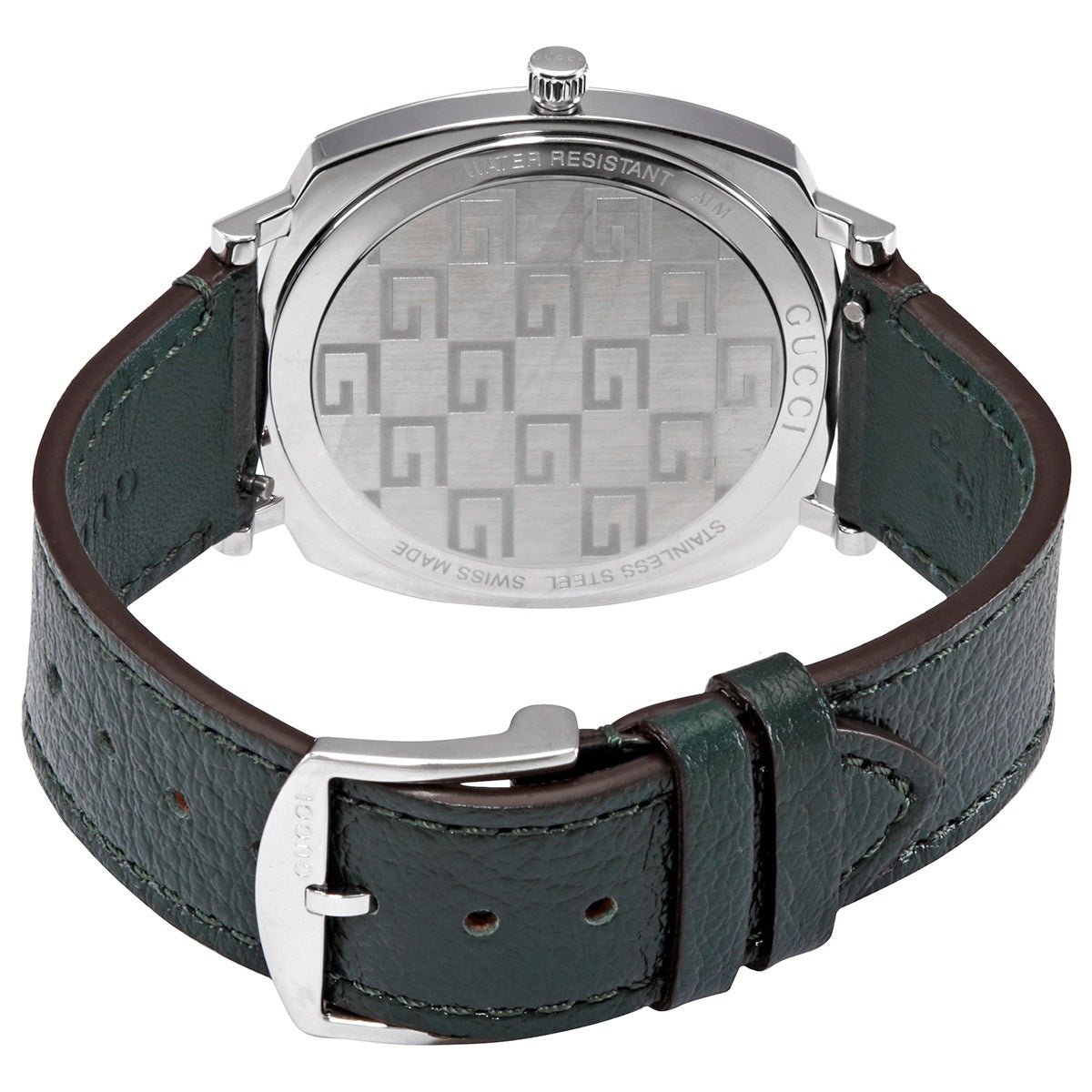  Shop Authentic Gucci Grip Silver Dial Green Leather Strap Unisex Watch - YA157412 - Luxxuri