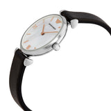  Shop Authentic Emporio Armani Gianni T Bar Mother of Pearl Dial Black Leather Strap Watch For Women - AR90002 - Luxxuri