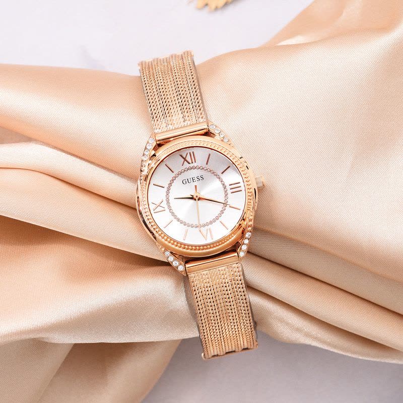  Shop Authentic Guess Whisper Silver Dial Rose Gold Mesh Bracelet Watch for Women - W1084L3 - Luxxuri