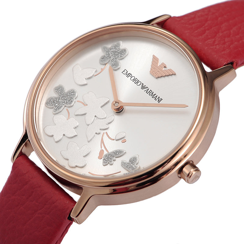  Shop Authentic Emporio Armani Kappa Classic Quartz Silver Dial Red Leather Strap Watch For Women - AR11114 - Luxxuri