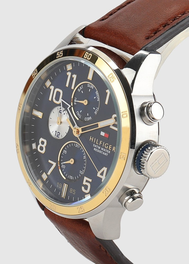  Shop Authentic Tommy Hilfiger Sport Multifunction Blue Dial Brown Leather Strap Watch for Men - 1791137 - Luxxuri