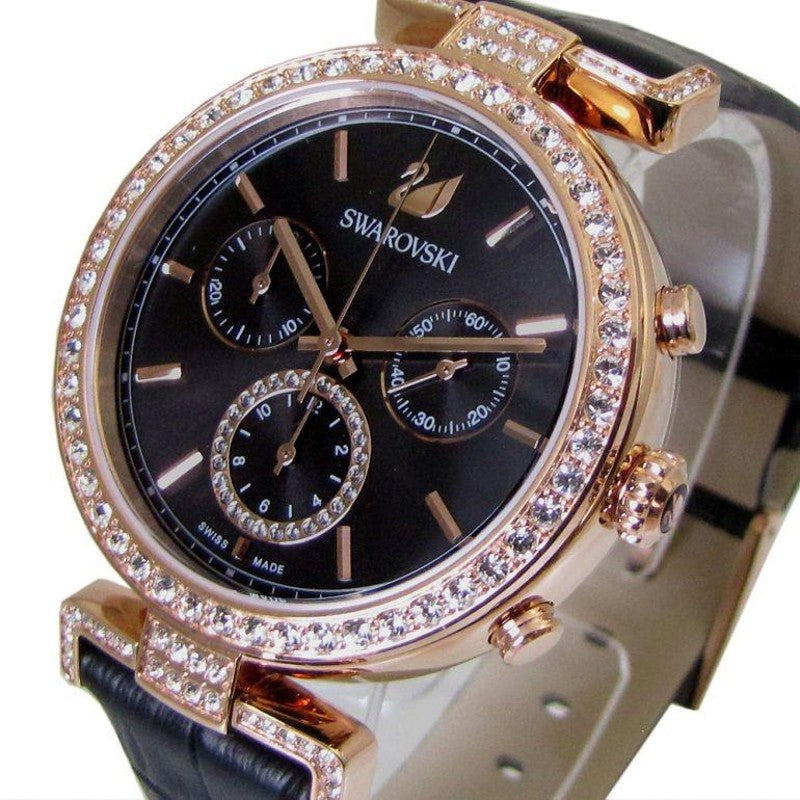  Shop Authentic Swarovski Era Journey Chronograph Black Dial Black Leather Strap Watch for Women - 5295320 - Luxxuri
